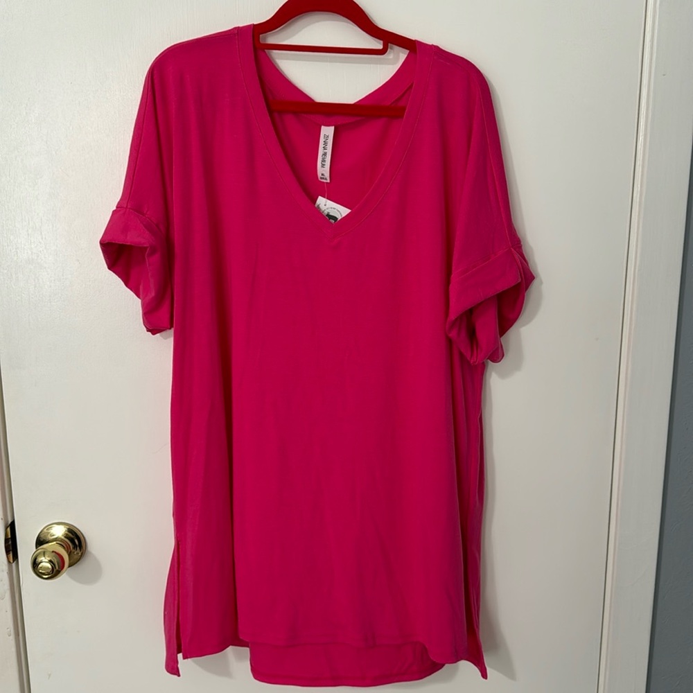 New with tags pink basic cuffed shirt